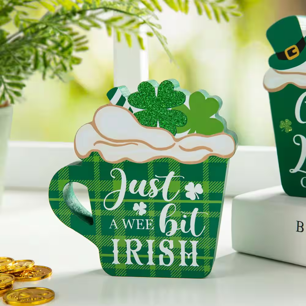 Charming St. Patrick's Day Wooden Coffee Cup Table Decor - Set of 2 (5.25 In. H)
