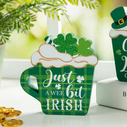 Charming St. Patrick's Day Wooden Coffee Cup Table Decor - Set of 2 (5.25 In. H)