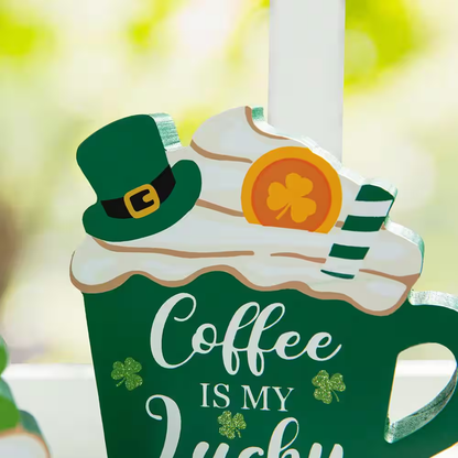 Charming St. Patrick's Day Wooden Coffee Cup Table Decor - Set of 2 (5.25 In. H)