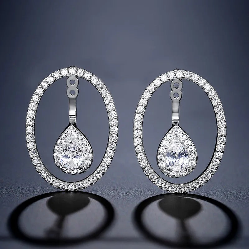 Round Cutout Design Zircon Water Drop Earrings for Women