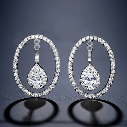 Round Cutout Design Zircon Water Drop Earrings for Women