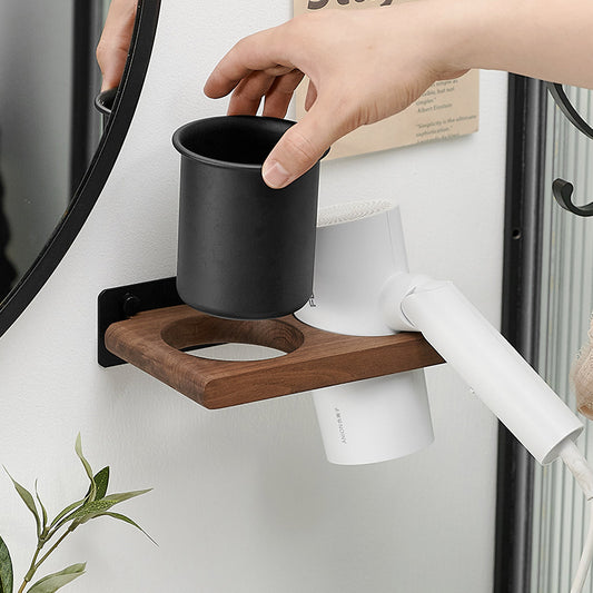 Solid wood bathroom hair dryer storage rack, non perforated wall hanging rack, bathroom household storage bracket