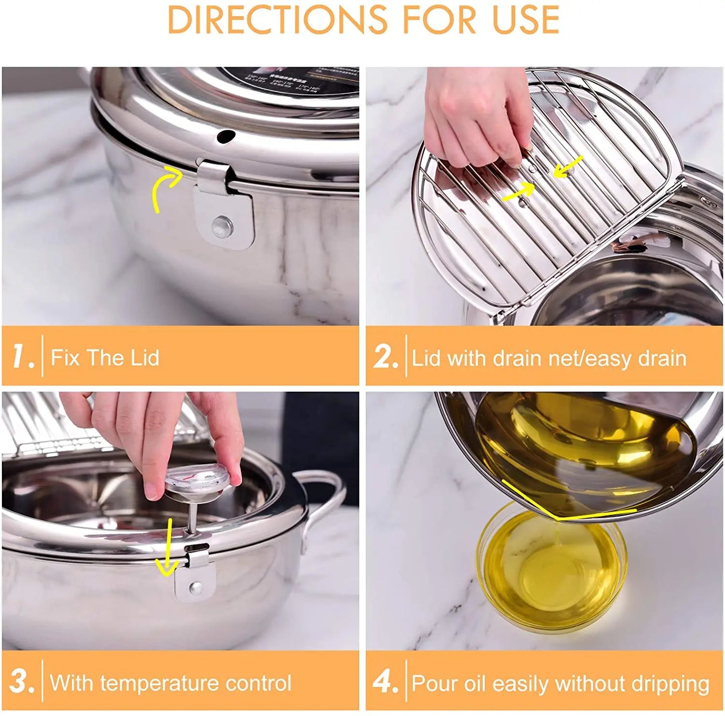 Japanese Tempura Deep Frying Pot with Thermometer & Lid – 304 Stainless Steel Fryer Pan (20/24 cm)