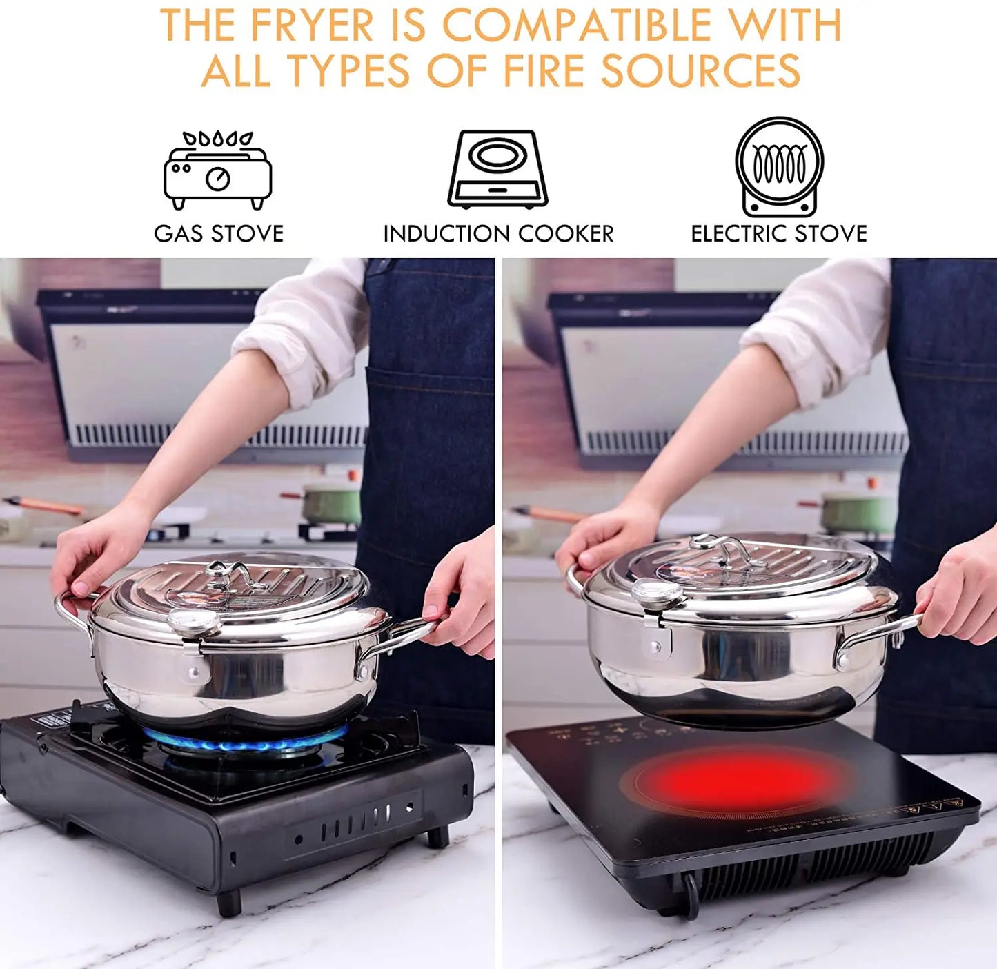 Japanese Tempura Deep Frying Pot with Thermometer & Lid – 304 Stainless Steel Fryer Pan (20/24 cm)