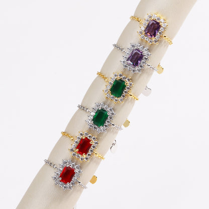 New Small Sugar Cube Copper Plated Chain Ring For Women Retractable Index Finger Ring Temperament Versatile Niche Cold Trend