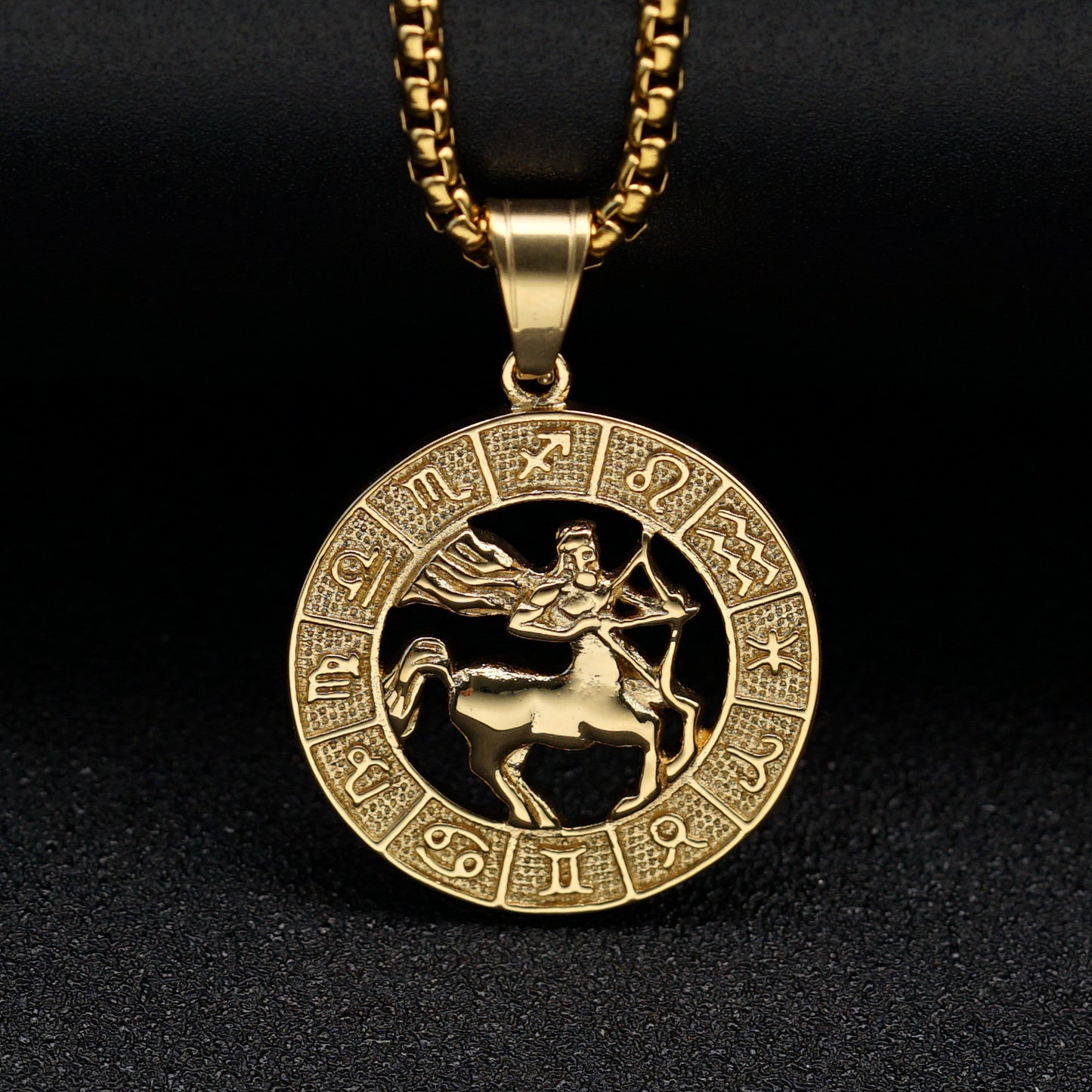 European And American Cross-border Trend Explosions Fashion Retro Titanium Steel Hollow Twelve Constellation Relief Pendant Couple Necklace