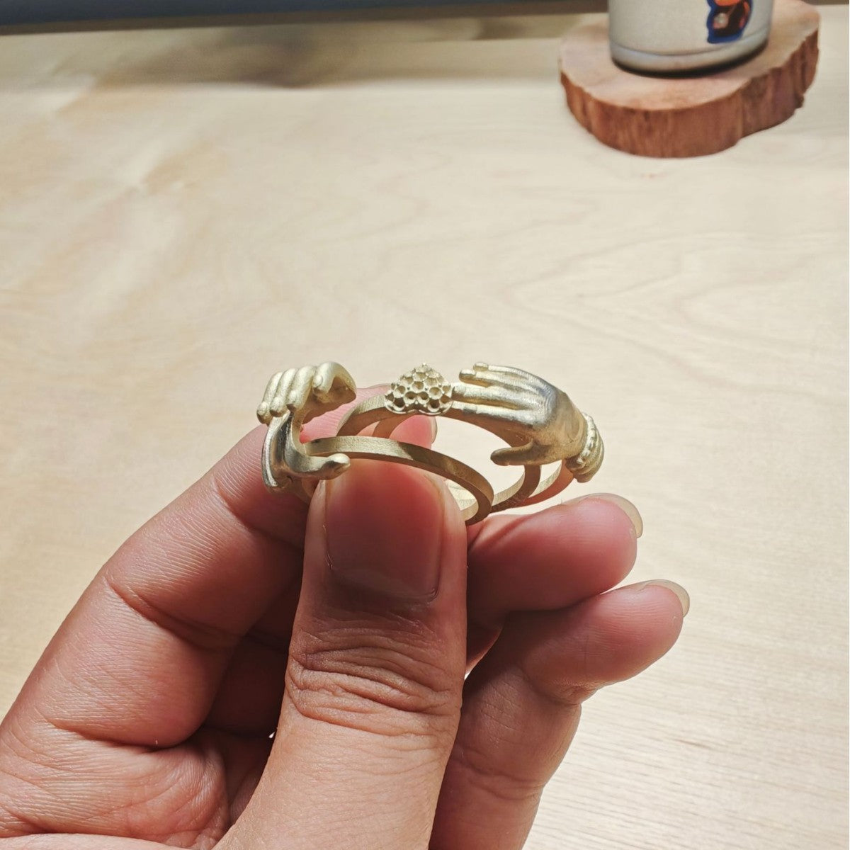 High-quality 18K Real Gold Plating Open Hands Heart Ring Three-in-one Open Hands Heart-shaped Ring