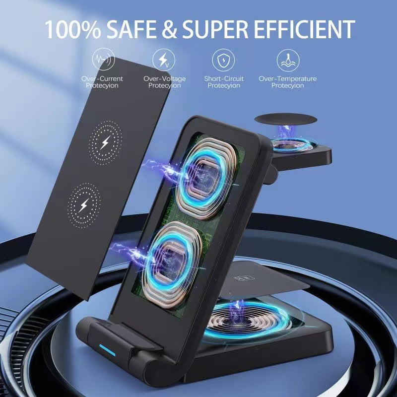 New Folding Wireless Charging Three-In-One Stand, Wireless Charging For Mobile Phones, Watches And Earphones, Small Size
