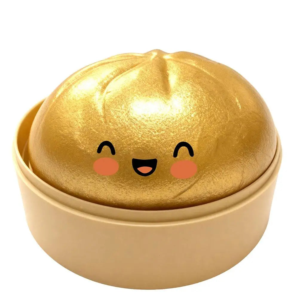 Glitter Dumpling Stress Ball Toy with Smile Face Unique Steamer Base Squeezable Dough Ball Birthday Gift for Girl Boy Adult