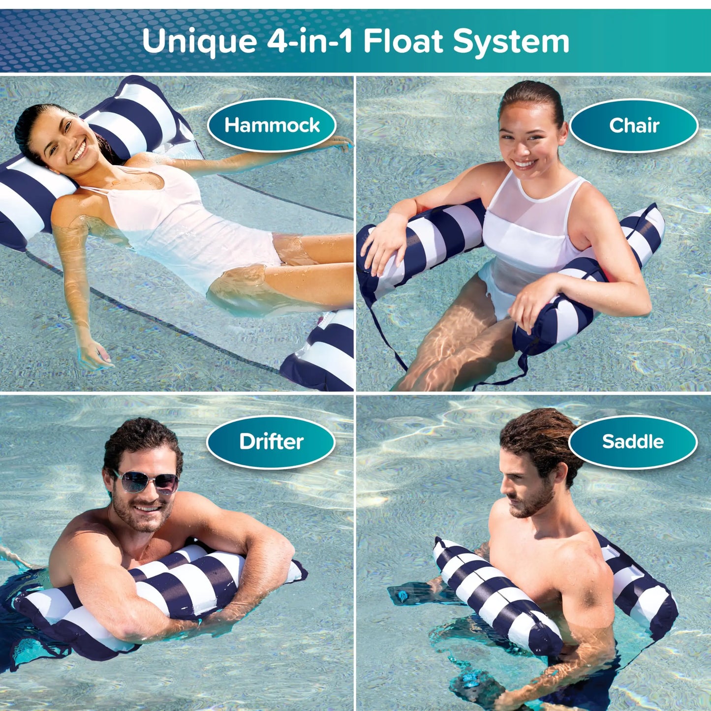 4-in-1 Monterey Hammock Pool Float for Adults – Inflatable Water Hammock, Pool Lounger & Saddle Float