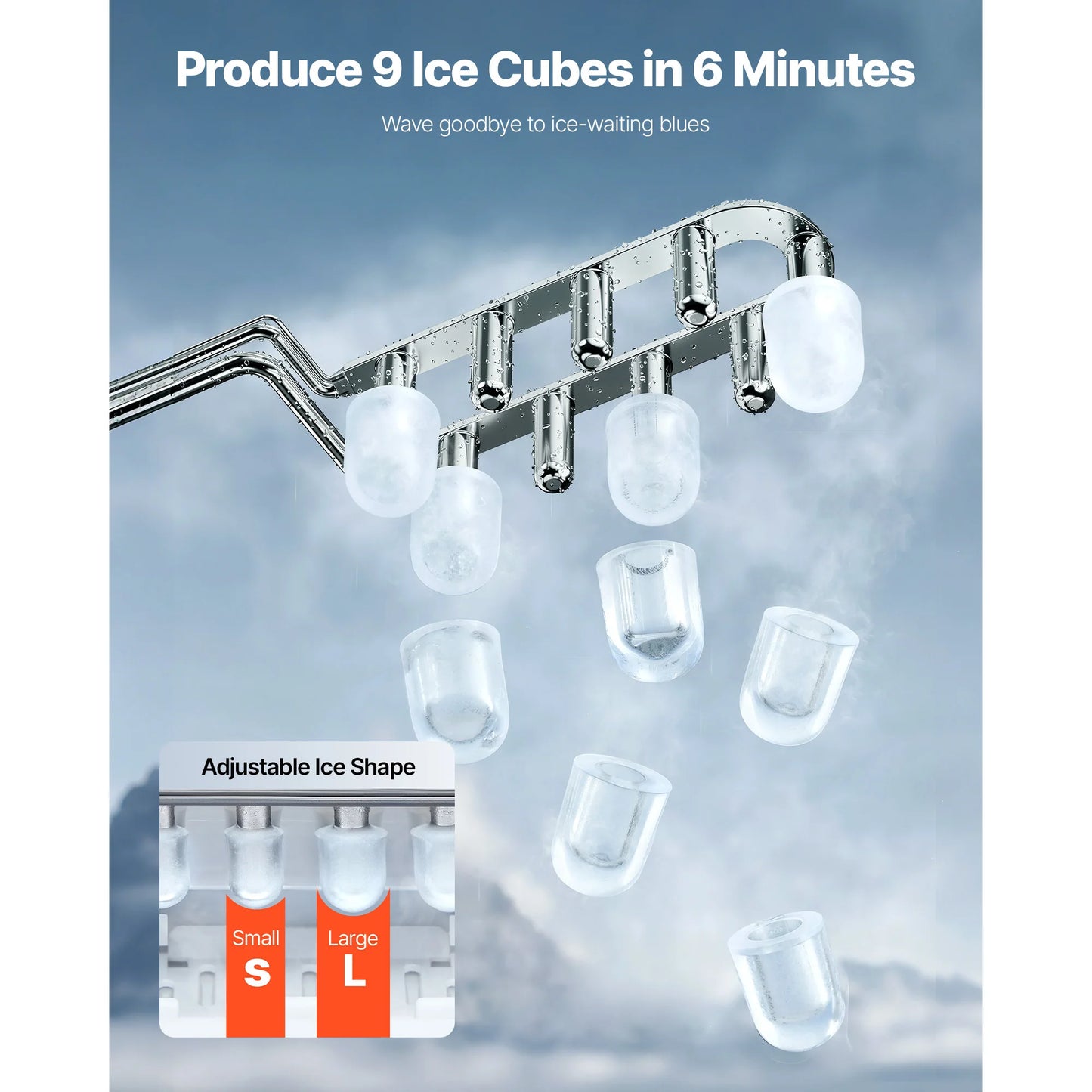 Countertop Ice Maker – 26 lbs/Day, 9 Cubes in 6 Min, Self-Cleaning, Portable