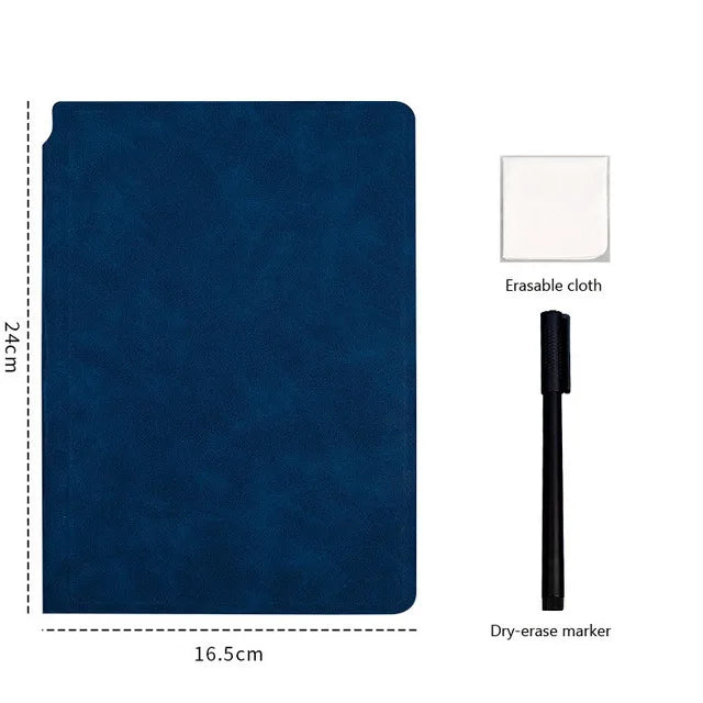 A5 Reusable Whiteboard Notebook | Leather Cover Weekly Planner | Includes Pen & Erasing Cloth