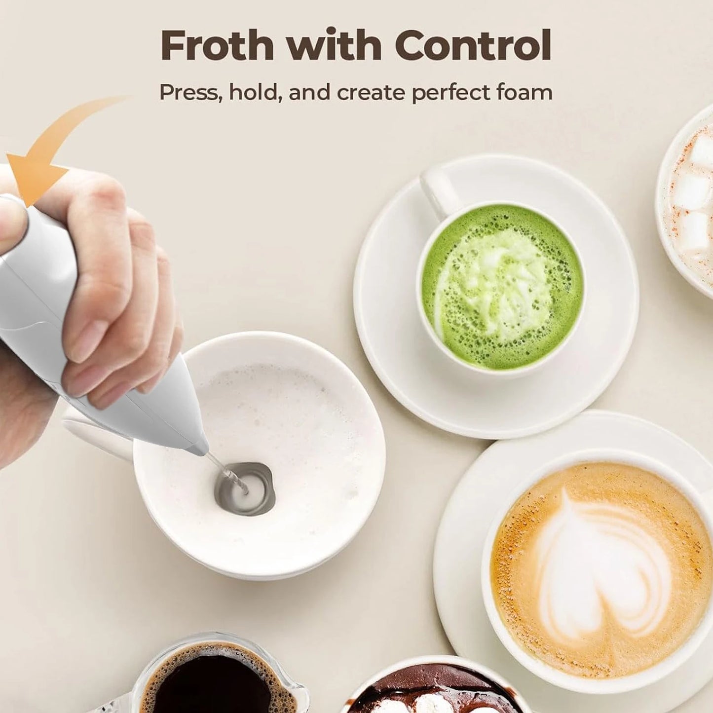 Milk Frother Handheld Foam Maker For Latte Mini Whisk Coffee Cappuccino Frappe Matcha Hot Chocolate Drink Mixer