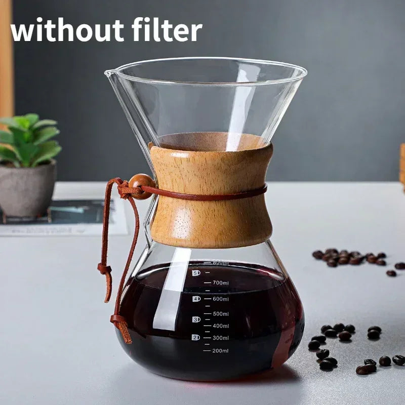 Pour Over Coffee Maker | Hand Glass Kettle with Stainless Steel Filter