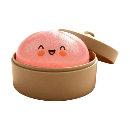 Glitter Dumpling Stress Ball Toy with Smile Face Unique Steamer Base Squeezable Dough Ball Birthday Gift for Girl Boy Adult