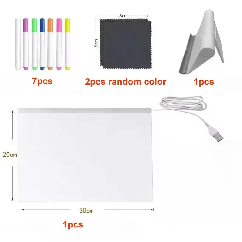 Drawing Board Light Up Acrylic Message Board Rewritable DIY Children's Glowing Drawing Board Message Lamp With 7 Colorful Pens