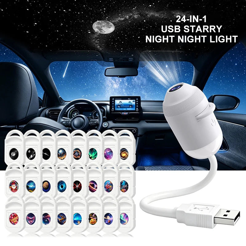2-in-1 Galaxy Star Projector Night Light – USB Powered Bedroom Ceiling Projector