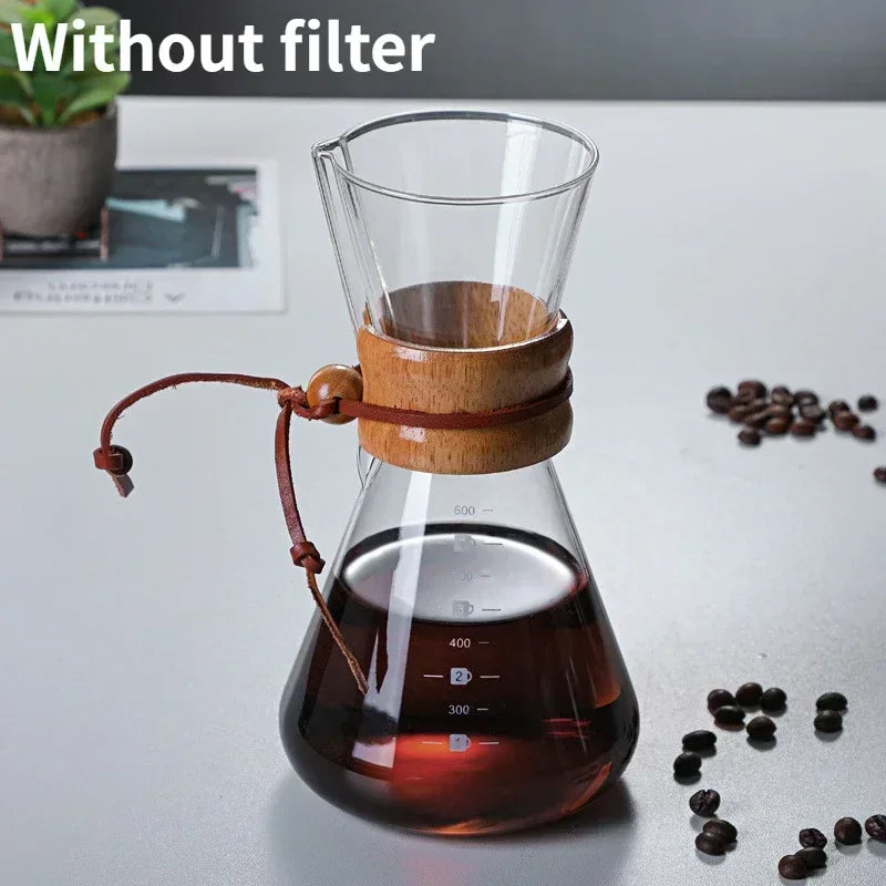 Pour Over Coffee Maker | Hand Glass Kettle with Stainless Steel Filter