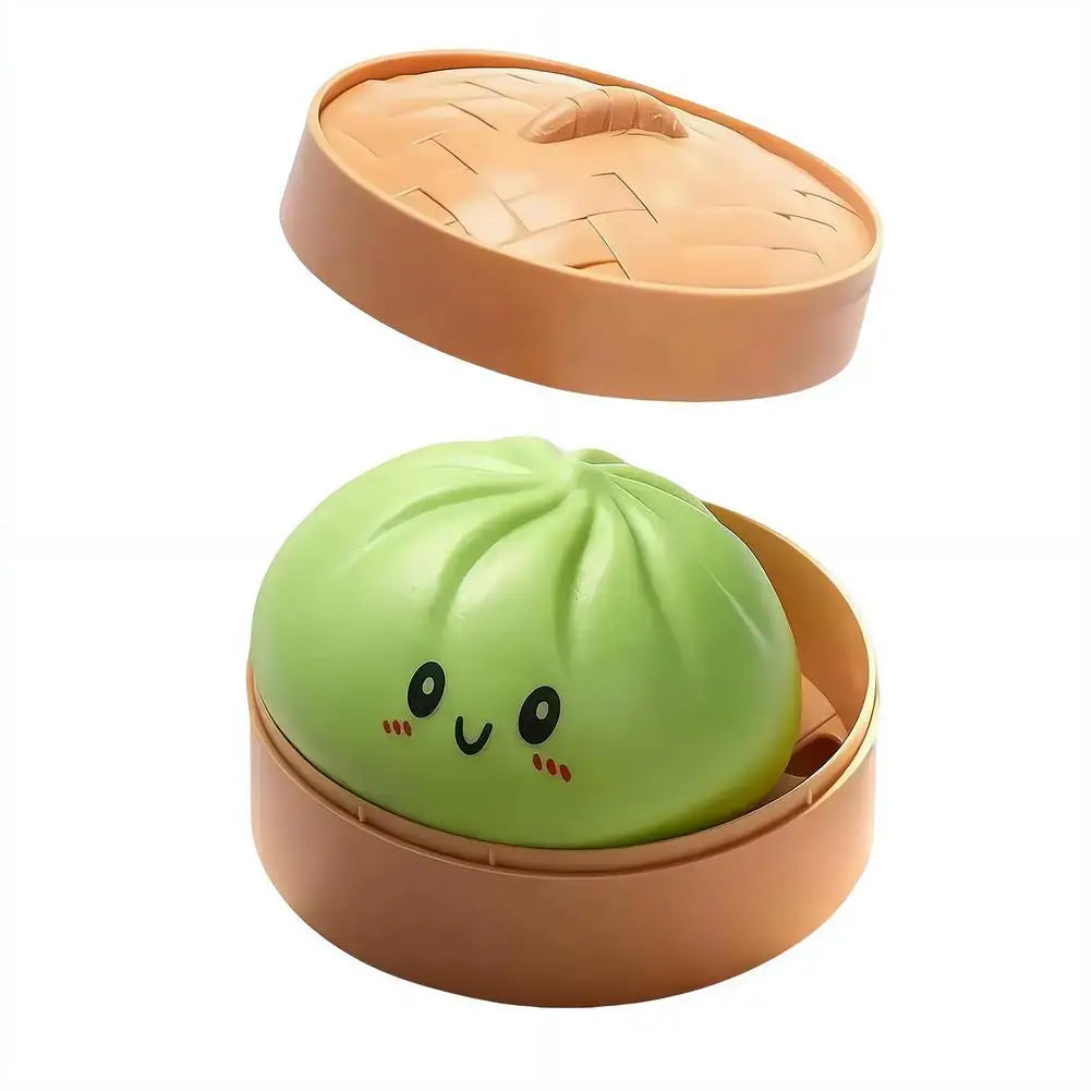 Glitter Dumpling Stress Ball Toy with Smile Face Unique Steamer Base Squeezable Dough Ball Birthday Gift for Girl Boy Adult
