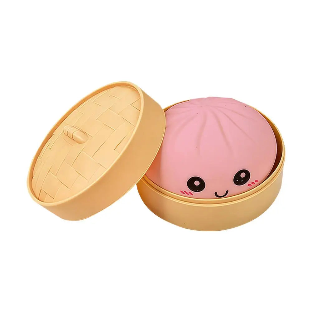 Glitter Dumpling Stress Ball Toy with Smile Face Unique Steamer Base Squeezable Dough Ball Birthday Gift for Girl Boy Adult