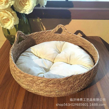Cat Bed with Soft Cushion | Round Donut Pet Basket for Cats & Small Dogs | Cozy Handwoven Sleeping Nest | Available in 3 Sizes: 34cm, 40cm, 45cm