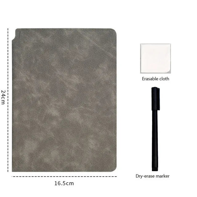A5 Reusable Whiteboard Notebook | Leather Cover Weekly Planner | Includes Pen & Erasing Cloth