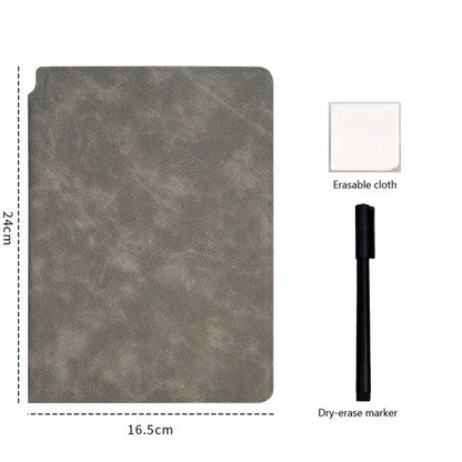A5 Reusable Whiteboard Notebook | Leather Cover Weekly Planner | Includes Pen & Erasing Cloth