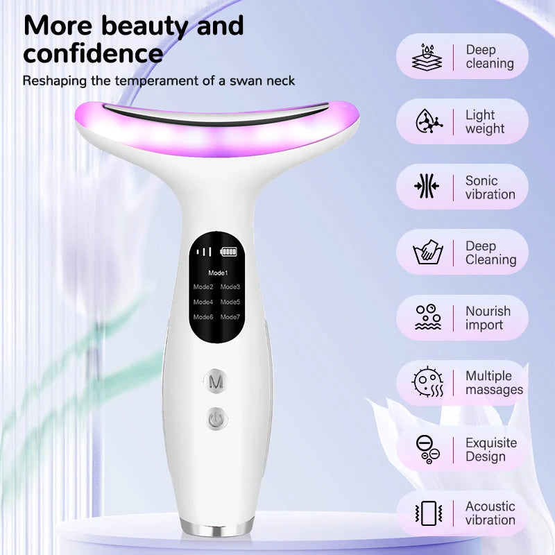 7-Color LED Neck & Face Massager | Vibrating Galvanic Skin Care Tool