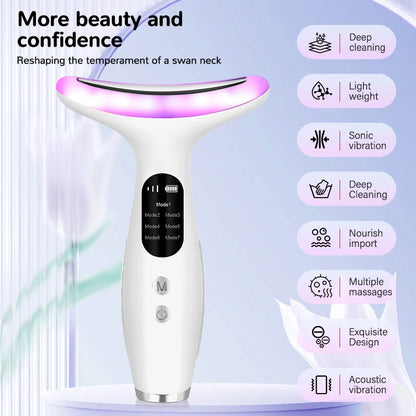 7-Color LED Neck & Face Massager | Vibrating Galvanic Skin Care Tool