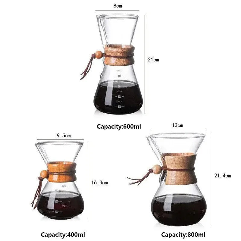 Pour Over Coffee Maker | Hand Glass Kettle with Stainless Steel Filter