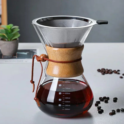 Pour Over Coffee Maker | Hand Glass Kettle with Stainless Steel Filter