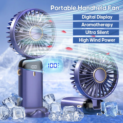 3-in-1 Portable Neck Fan – Handheld, Wearable & Desktop | 5-Speed USB Rechargeable Fan with LED Display & Phone Stand