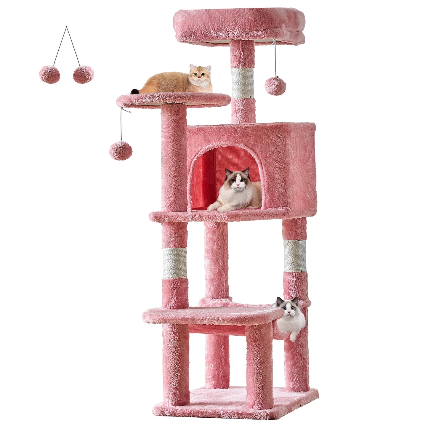 44" Cat Tree Tower for Indoor Cats | Multi-Cat Climbing Tower with Condo, Hammock, Sisal Scratching Posts & Perches | Tall Cat Tree for Large Cats & Kittens | Supports 2-3 Cats