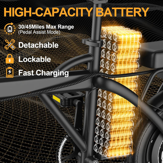 Foldable Electric Bike 500W Motor | 48V Battery | 22MPH | 30-45 Mile Range | Dual Seat Mini E-Bike for Adults