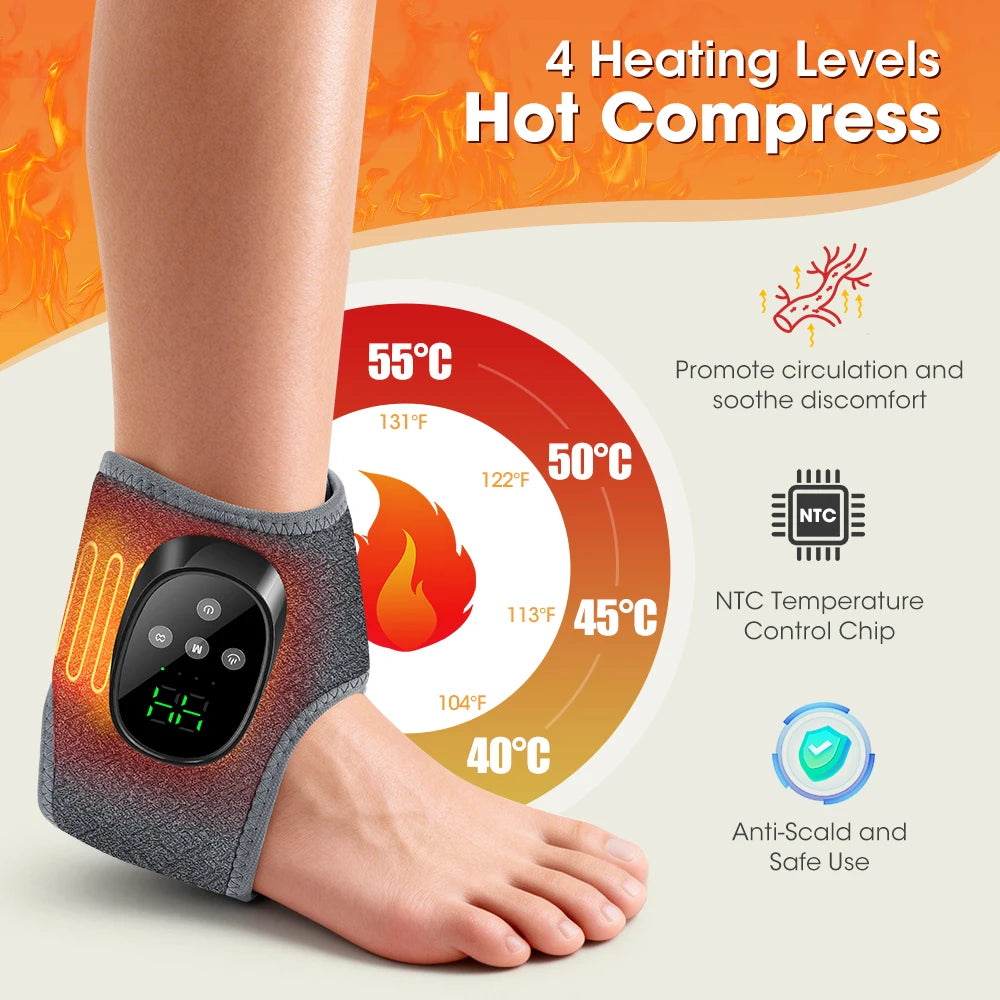 Cordless Heated Ankle Massager | Vibration Foot Wrap for Pain Relief & Relaxation