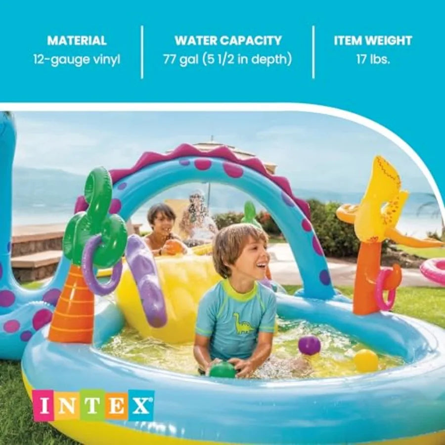 Large Dinosaur Inflatable Pool for Kids – Big Backyard Splash Pad Play Center for Toddlers & Children
