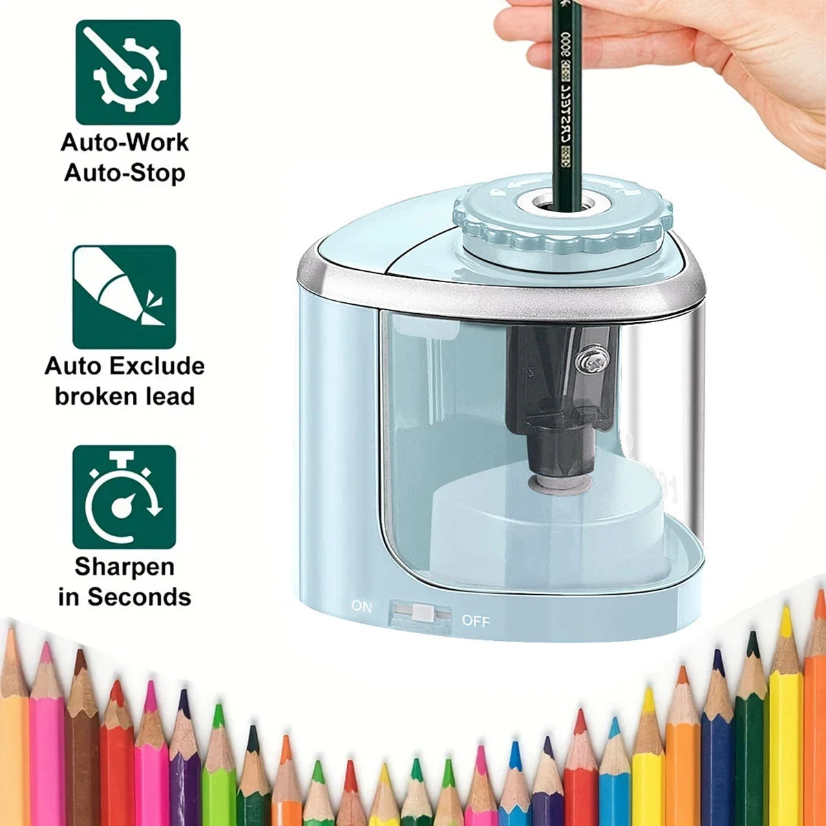 Electric Desktop Automatic Pencil Sharpener — Fast, Safe & Quiet for Students, School & Office