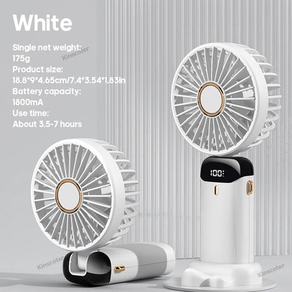 3-in-1 Portable Neck Fan – Handheld, Wearable & Desktop | 5-Speed USB Rechargeable Fan with LED Display & Phone Stand