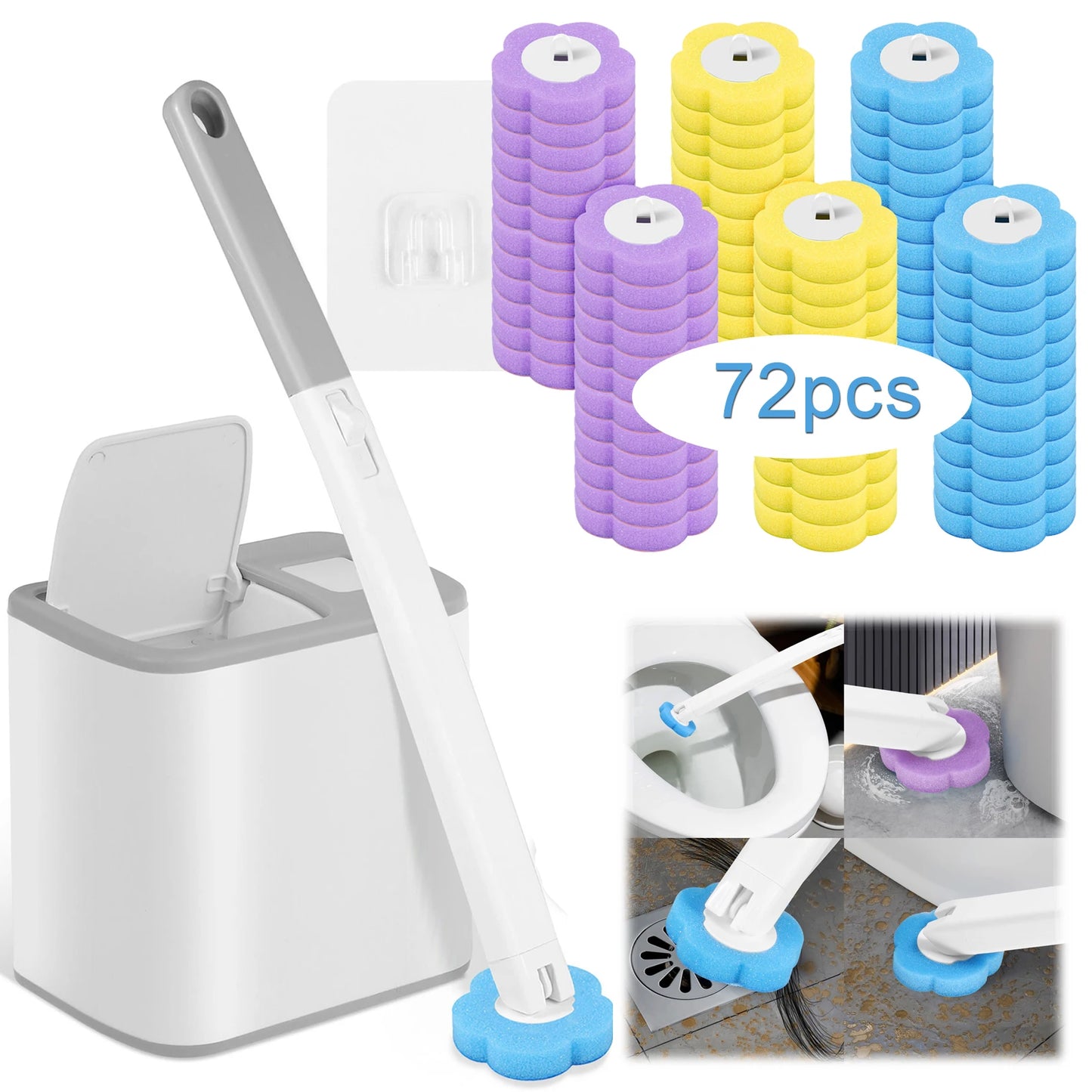 Disposable Toilet Brush & Holder Set | 360° Deep Clean with Scented Refill Heads