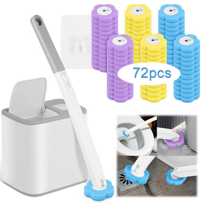 Disposable Toilet Brush & Holder Set | 360° Deep Clean with Scented Refill Heads
