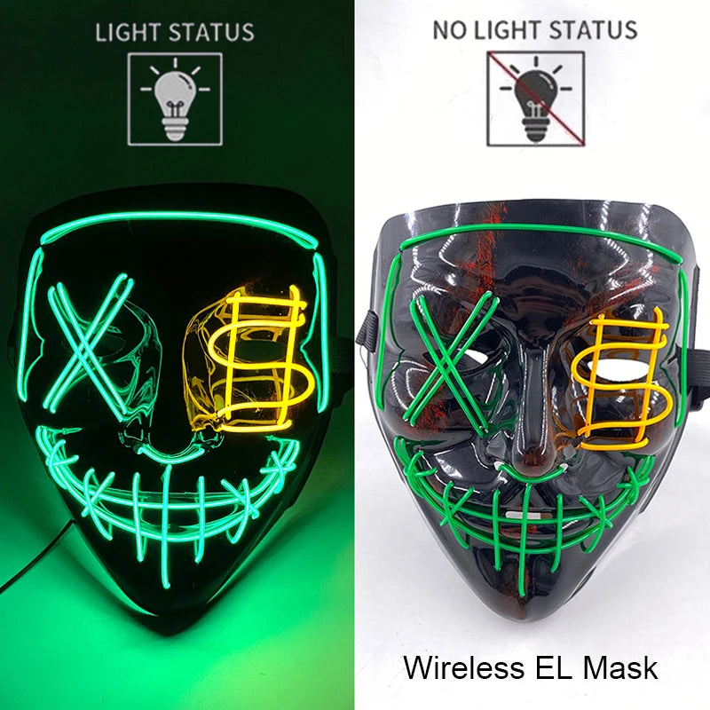 Light-Up EL Wire Party Mask for Halloween &amp; Cosplay