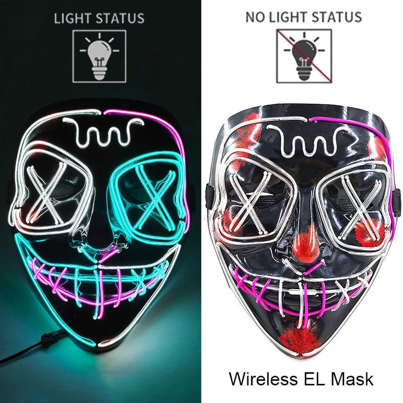 Light-Up EL Wire Party Mask for Halloween &amp; Cosplay