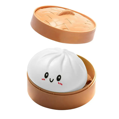 Glitter Dumpling Stress Ball Toy with Smile Face Unique Steamer Base Squeezable Dough Ball Birthday Gift for Girl Boy Adult