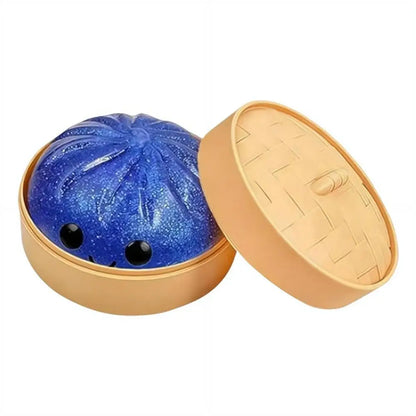 Glitter Dumpling Stress Ball Toy with Smile Face Unique Steamer Base Squeezable Dough Ball Birthday Gift for Girl Boy Adult