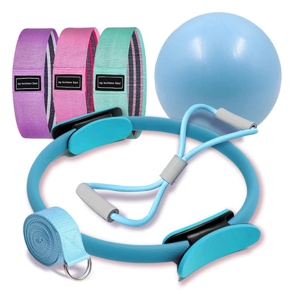 Pilates Ball and Ring Set - 7-Piece Home Workout Kit with Resistance Bands