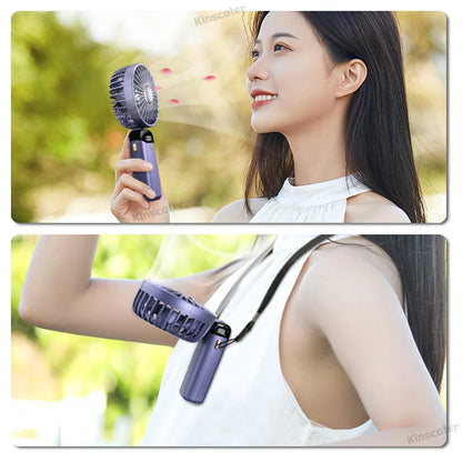3-in-1 Portable Neck Fan – Handheld, Wearable & Desktop | 5-Speed USB Rechargeable Fan with LED Display & Phone Stand