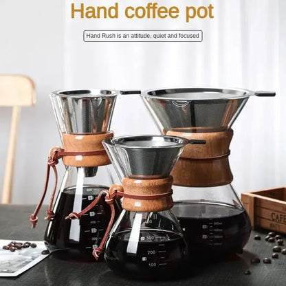 Pour Over Coffee Maker | Hand Glass Kettle with Stainless Steel Filter