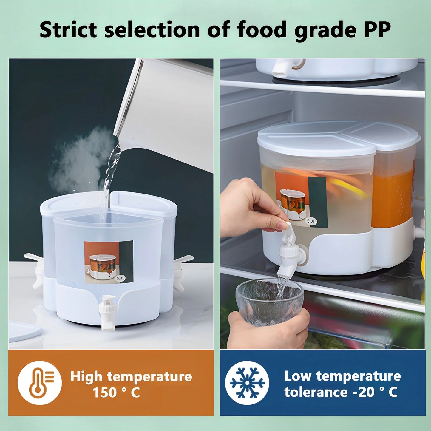3-in-1 Beverage Dispenser | 5.1L Large Capacity Water Pitcher with 360° Rotating Spout | Iced Tea, Coffee & Cold Drinks