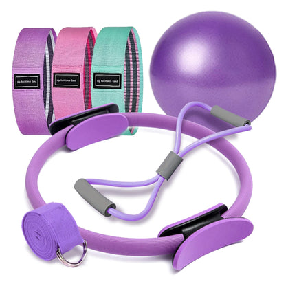 Pilates Ball and Ring Set - 7-Piece Home Workout Kit with Resistance Bands