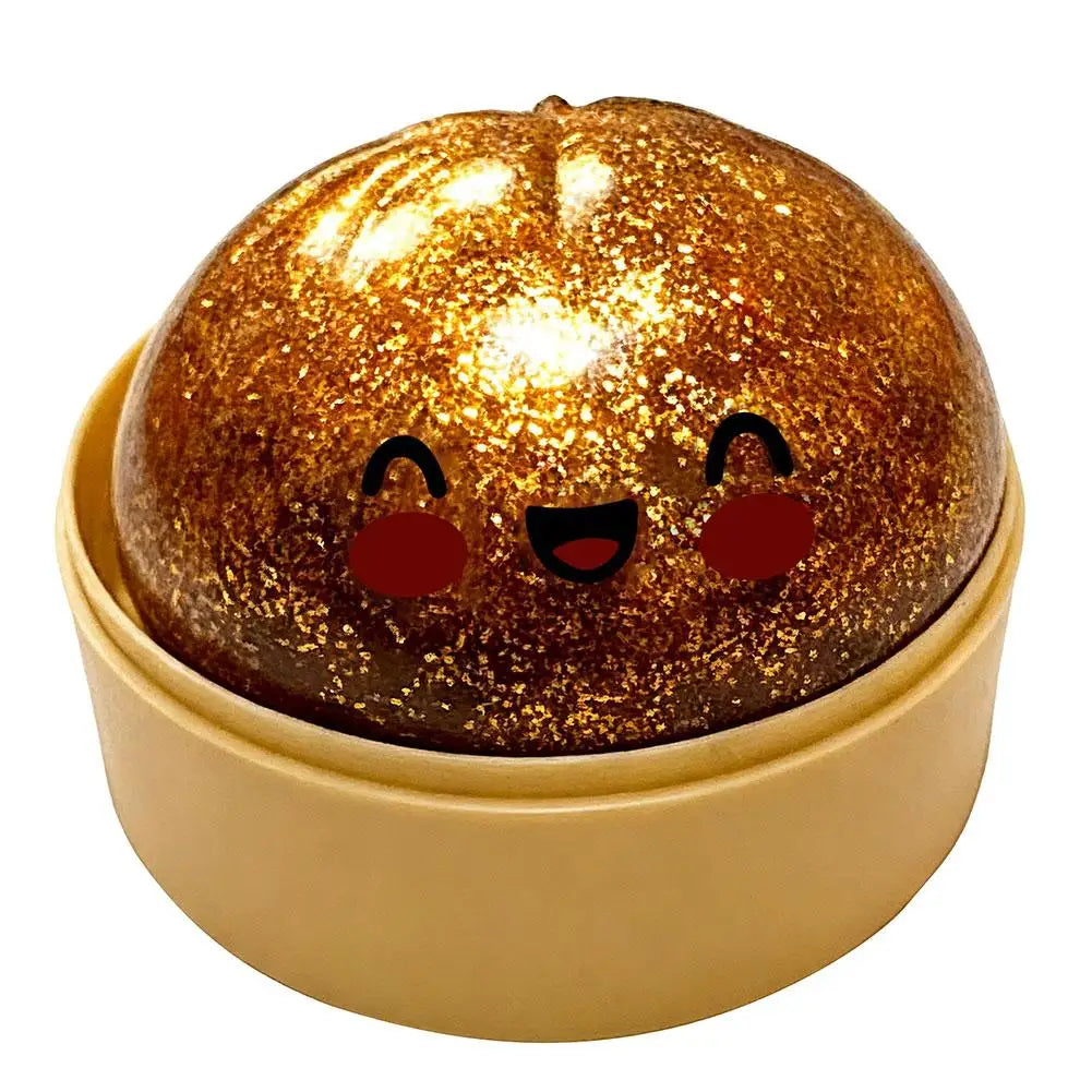 Glitter Dumpling Stress Ball Toy with Smile Face Unique Steamer Base Squeezable Dough Ball Birthday Gift for Girl Boy Adult